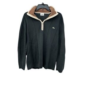 Lacoste‎ Sweater Men Sz 7/US XXL Quarter Zip Elbow Patches Black Vintage #HR-5